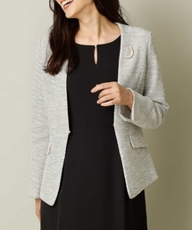 【ストレッチ裏地/消臭テープ付き】カルゼツイードストレッチノーカラージャケット