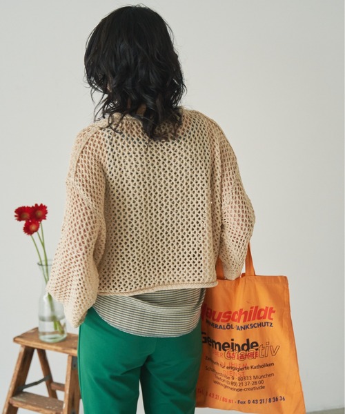 ANGIE（アンジー）の「透かし編みメッシュショートニット（ニット/セーター・レディース・ブラック/グリーン/ベージュ/オフホワイト・FREE）」の14枚目の写真