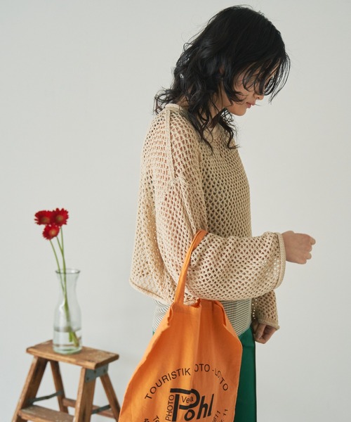 ANGIE（アンジー）の「透かし編みメッシュショートニット（ニット/セーター・レディース・ブラック/グリーン/ベージュ/オフホワイト・FREE）」の11枚目の写真