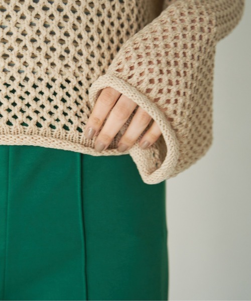 ANGIE（アンジー）の「透かし編みメッシュショートニット（ニット/セーター・レディース・ブラック/グリーン/ベージュ/オフホワイト・FREE）」の9枚目の写真