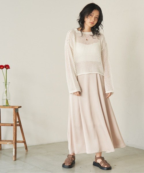 ANGIE（アンジー）の「透かし編みメッシュショートニット（ニット/セーター・レディース・ブラック/グリーン/ベージュ/オフホワイト・FREE）」の8枚目の写真