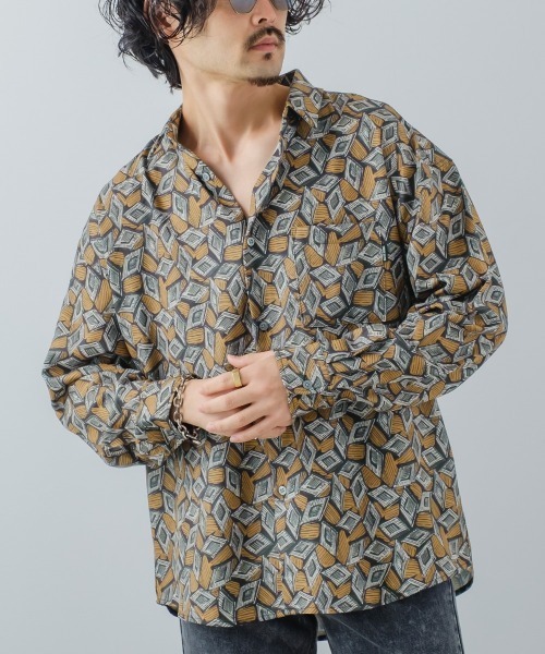 improves（インプローブス）の「とろみジョーゼット 総柄プリント シャツ セットアップ対応（シャツ/ブラウス・メンズ・A/ホワイト/ブラック/チャコールグレー/ブルー/グリーン/B/ライトグレー/アイボリー・LARGE/MEDIUM）」の8枚目の写真