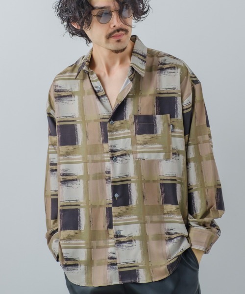 improves（インプローブス）の「とろみジョーゼット 総柄プリント シャツ セットアップ対応（シャツ/ブラウス・メンズ・A/ホワイト/ブラック/チャコールグレー/ブルー/グリーン/B/ライトグレー/アイボリー・LARGE/MEDIUM）」の9枚目の写真