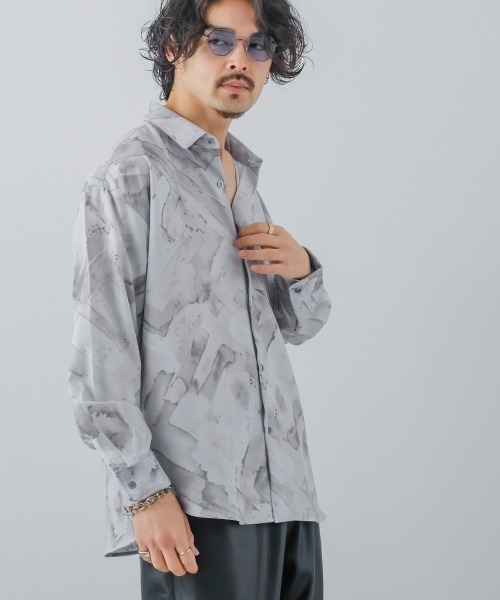 improves（インプローブス）の「とろみジョーゼット 総柄プリント シャツ セットアップ対応（シャツ/ブラウス・メンズ・A/ホワイト/ブラック/チャコールグレー/ブルー/グリーン/B/ライトグレー/アイボリー・LARGE/MEDIUM）」の21枚目の写真