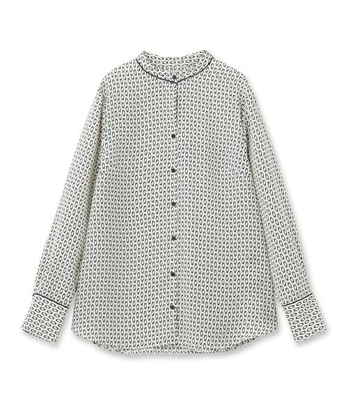 UNTITLED（アンタイトル）の「◆ネオンジオメ バンドカラーブラウス【洗える】（シャツ/ブラウス・レディース・ベージュ系その他4/ネイビー系・44/48/00/01/02/03/04）」の5枚目の写真