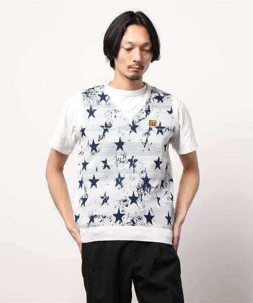 Loudmouth(ラウドマウス)の「LOUDMOUTH/ラウドマウス ゴルフウェア 星柄 軽量 ニット メッシュ編み Vネック ベスト(ベスト・メンズ・ブラック/ネイビー/ホワイト・LL/XXL/XL/L/M)」の21枚目の写真