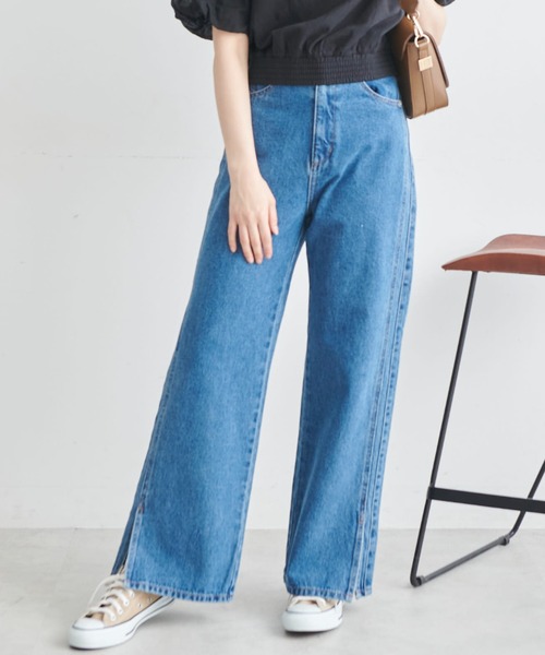 FREE'S MART（フリーズマート）の「【Sシリーズ対応】◆ウエスト断ち切りワイドデニムパンツ（デニムパンツ・レディース・ホワイト/オレンジ/ブルー・SMALL/MEDIUM/X-SMALL）」の3枚目の写真