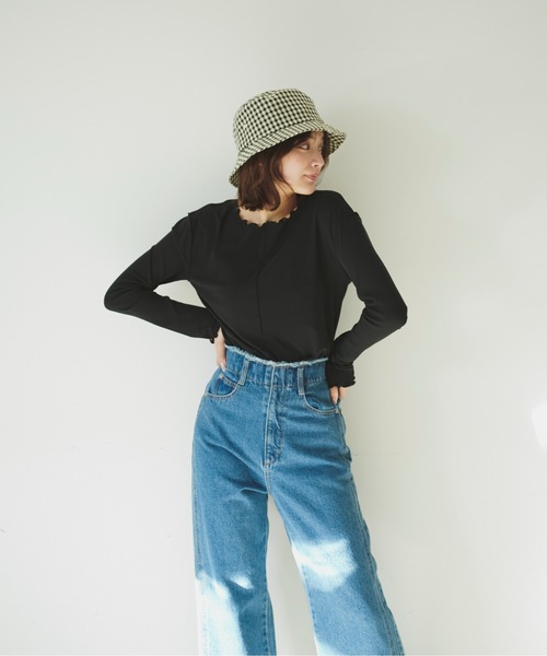 FREE'S MART（フリーズマート）の「【Sシリーズ対応】◆ウエスト断ち切りワイドデニムパンツ（デニムパンツ・レディース・ホワイト/オレンジ/ブルー・SMALL/MEDIUM/X-SMALL）」の6枚目の写真