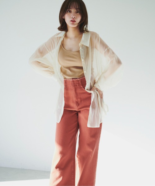 FREE'S MART（フリーズマート）の「【Sシリーズ対応】◆ウエスト断ち切りワイドデニムパンツ（デニムパンツ・レディース・ホワイト/オレンジ/ブルー・SMALL/MEDIUM/X-SMALL）」の7枚目の写真