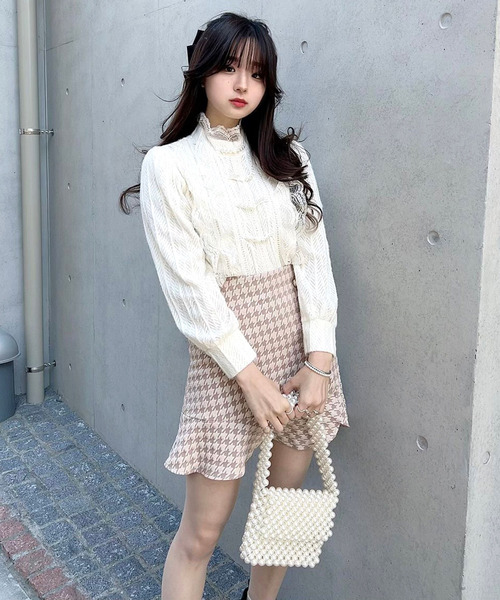 TITTY&CO.（ティティーアンドコー）の「【TITTY&CO.】ヘムフリルチドリスカパン（スカート・レディース・ベージュ/ブラック・MEDIUM/SMALL）」の8枚目の写真