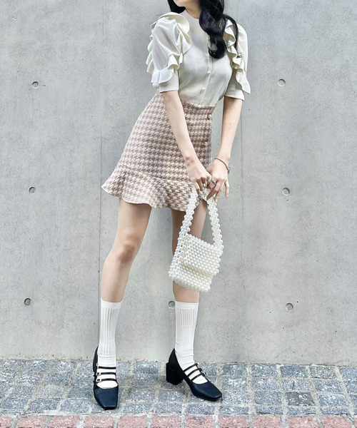 TITTY&CO.（ティティーアンドコー）の「【TITTY&CO.】ヘムフリルチドリスカパン（スカート・レディース・ベージュ/ブラック・MEDIUM/SMALL）」の9枚目の写真