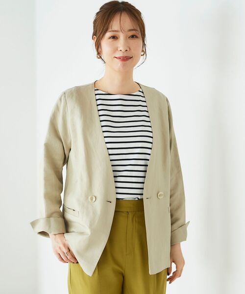 le.coeur blanc（ルクールブラン）の「イージーケア麻ノーカラージャケット（ノーカラージャケット・レディース・ベージュ/キャメル/ネイビー/ブラウン・38）」の20枚目の写真