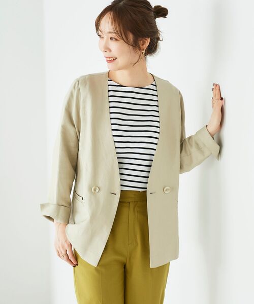 le.coeur blanc（ルクールブラン）の「イージーケア麻ノーカラージャケット（ノーカラージャケット・レディース・ベージュ/キャメル/ネイビー/ブラウン・38）」の21枚目の写真