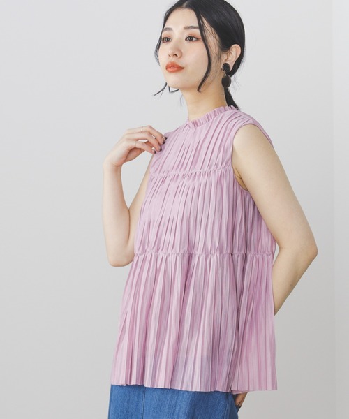 BEAMS HEART（ビームスハート）の「BEAMS HEART / ハイネック プリーツプルオーバー（シャツ/ブラウス・レディース・ブラック/オフホワイト/ミント/パープル系その他5・FREE）」の4枚目の写真