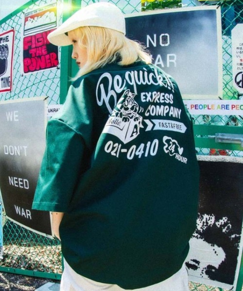 A'gem（エージェム）の「『A'gem/エージェム』半袖HARF ZIP WORK SH/ハーフZIPワークシャツ（シャツ/ブラウス・メンズ・ブラック/ベージュ/グリーン/サックスブルー・FREE）」の3枚目の写真