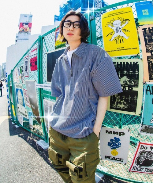 A'gem（エージェム）の「『A'gem/エージェム』半袖HARF ZIP WORK SH/ハーフZIPワークシャツ（シャツ/ブラウス・メンズ・ブラック/ベージュ/グリーン/サックスブルー・FREE）」の10枚目の写真