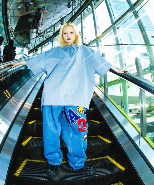 A'gem（エージェム）の「『A'gem/エージェム』半袖HARF ZIP WORK SH/ハーフZIPワークシャツ（シャツ/ブラウス・メンズ・ブラック/ベージュ/グリーン/サックスブルー・FREE）」の6枚目の写真