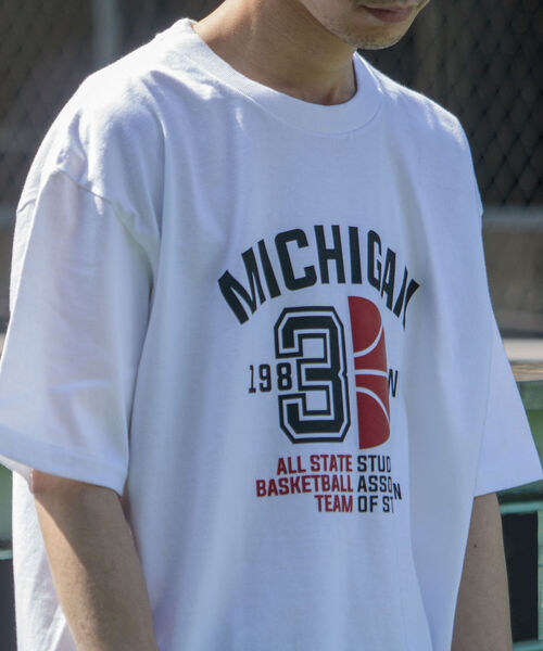 GLOSTER（グロスター）の「【GLOSTER/グロスター】立体プリント バスケットボールモチーフ ビッグシルエットTシャツ（Tシャツ/カットソー・メンズ・ホワイト/ブラック/アッシュグレー・MEDIUM/LARGE）」の9枚目の写真