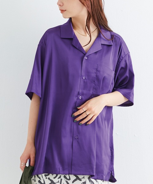 LAVEANGE（ラビアンジェ）の「オープンカラーシャツ（シャツ/ブラウス・レディース・ブラック/パープル/ピンク/ブルー/ライトグリーン・F）」の4枚目の写真