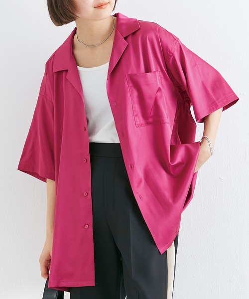 LAVEANGE（ラビアンジェ）の「オープンカラーシャツ（シャツ/ブラウス・レディース・ブラック/パープル/ピンク/ブルー/ライトグリーン・F）」の5枚目の写真