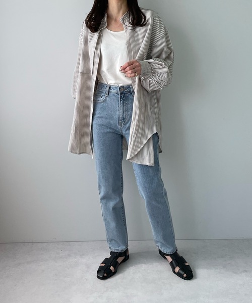 LE MORE(リモア)の「ハイウエストスリムテーパードデニム(デニムパンツ・レディース・ライトブルー・S/M)」の5枚目の写真