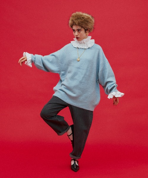 manana suerte(マニャーナスエルテ)の「オーバールーズニット(ニット/セーター・レディース・ブラック/パープル/ピンク/イエロー/グリーン/グレー/アイボリー/ライトブルー・FREE)」の15枚目の写真