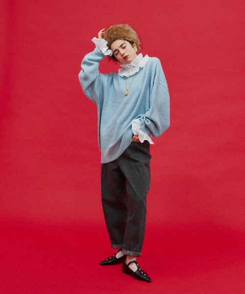 manana suerte(マニャーナスエルテ)の「オーバールーズニット(ニット/セーター・レディース・ブラック/パープル/ピンク/イエロー/グリーン/グレー/アイボリー/ライトブルー・FREE)」の11枚目の写真