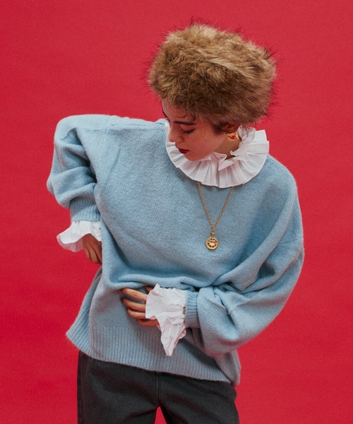 manana suerte(マニャーナスエルテ)の「オーバールーズニット(ニット/セーター・レディース・ブラック/パープル/ピンク/イエロー/グリーン/グレー/アイボリー/ライトブルー・FREE)」の13枚目の写真