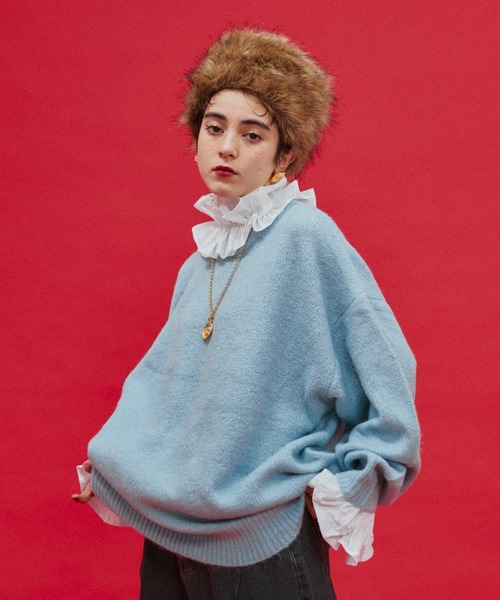 manana suerte(マニャーナスエルテ)の「オーバールーズニット(ニット/セーター・レディース・ブラック/パープル/ピンク/イエロー/グリーン/グレー/アイボリー/ライトブルー・FREE)」の16枚目の写真