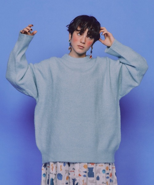 manana suerte(マニャーナスエルテ)の「オーバールーズニット(ニット/セーター・レディース・ブラック/パープル/ピンク/イエロー/グリーン/グレー/アイボリー/ライトブルー・FREE)」の18枚目の写真