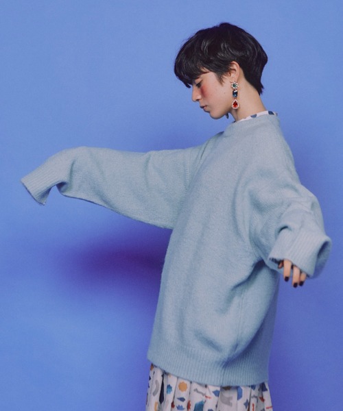 manana suerte(マニャーナスエルテ)の「オーバールーズニット(ニット/セーター・レディース・ブラック/パープル/ピンク/イエロー/グリーン/グレー/アイボリー/ライトブルー・FREE)」の21枚目の写真