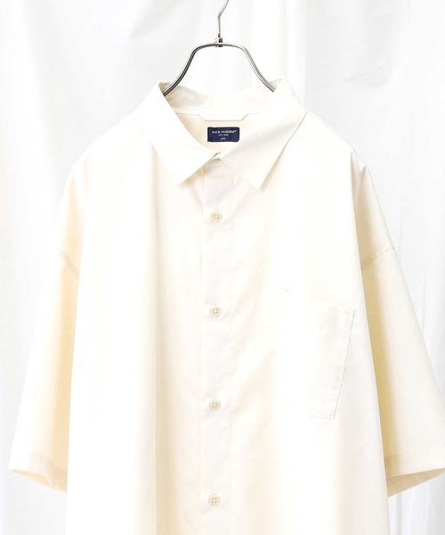 BACK NUMBER(バックナンバー)の「接触冷感で夏でも快適【BACK NUMBER】「COOL」ビッグシルエット半袖シャツ(シャツ/ブラウス・メンズ・オリーブ/ホワイト/ダークベージュ/ネイビー×ホワイト/グレー×ホワイト/ブラック・L/XL/M/S)」の14枚目の写真