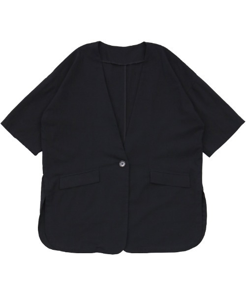 select MOCA(セレクトモカ)の「リネンタッチノーカラー半袖ジャケット(ノーカラージャケット・レディース・ブラック/アイボリー・FREE)」の17枚目の写真