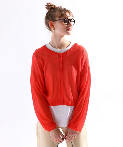 sara&cake（サラアンドケイク）の「シアーニット2WAYショートカーディガン（カーディガン/ボレロ・レディース・ピンク/オレンジ/グリーン・FREE）」の3枚目の写真