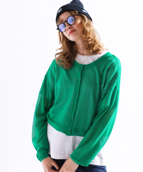 sara&cake（サラアンドケイク）の「シアーニット2WAYショートカーディガン（カーディガン/ボレロ・レディース・ピンク/オレンジ/グリーン・FREE）」の2枚目の写真