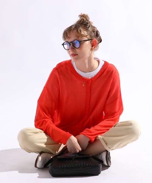 sara&cake（サラアンドケイク）の「シアーニット2WAYショートカーディガン（カーディガン/ボレロ・レディース・ピンク/オレンジ/グリーン・FREE）」の16枚目の写真