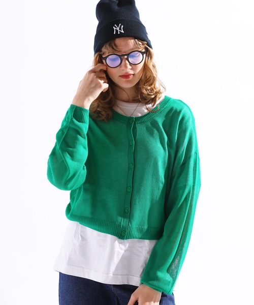 sara&cake（サラアンドケイク）の「シアーニット2WAYショートカーディガン（カーディガン/ボレロ・レディース・ピンク/オレンジ/グリーン・FREE）」の21枚目の写真