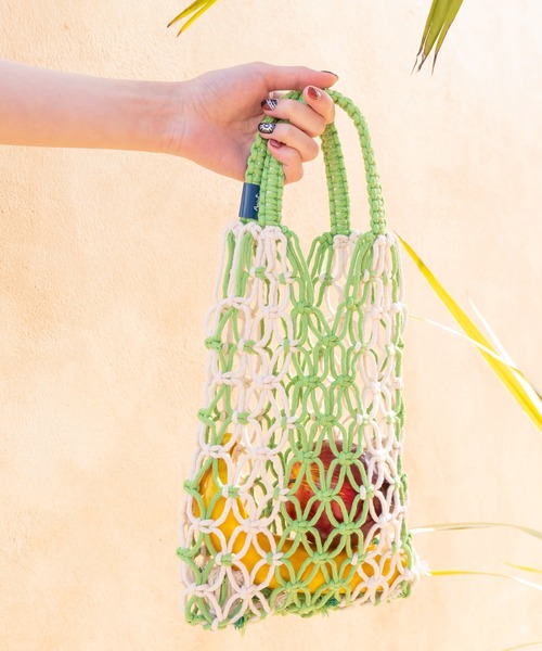 チャイハネ（チャイハネ）の「【チャイハネ】マクラメサウナミニバッグ（トートバッグ・レディース・ブラック/オレンジ/ブルー/グリーン・FREE）」の2枚目の写真