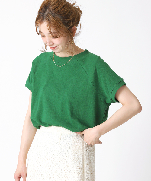B.C STOCK(ベーセーストック)の「梨地ラグランTシャツ(Tシャツ/カットソー・レディース・ホワイト/ブラック/グリーン・FREE)」の1枚目の写真