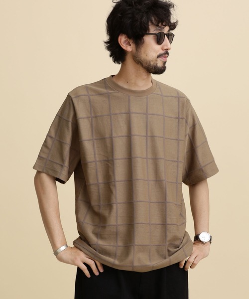 NANO universe(ナノユニバース)の「LB.04/ジャガードチェッククルーネックTシャツ(Tシャツ/カットソー・メンズ・ネイビー/ブラック/ベージュ・S/L/M/XL)」の7枚目の写真