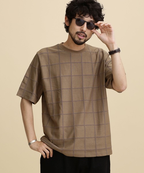 NANO universe(ナノユニバース)の「LB.04/ジャガードチェッククルーネックTシャツ(Tシャツ/カットソー・メンズ・ネイビー/ブラック/ベージュ・S/L/M/XL)」の8枚目の写真