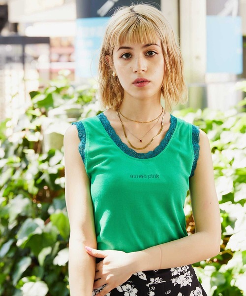 atmos pink(アトモスピンク)の「atmos pink 配色レースタンクトップ / アトモスピンク ハイショクレースタンクトップ(タンクトップ・レディース・サックスブルー/ピンク/グリーン・S/M)」の5枚目の写真