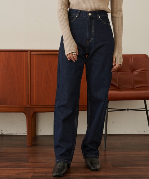 VANNIE U（ヴァニーユー）の「ストレートデニムパンツ（デニムパンツ・レディース・ネイビー/ブラック・FREE/S）」の12枚目の写真