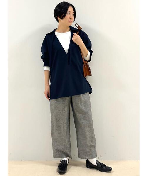 human woman（ヒューマンウーマン）の「オーガニック綿天竺長袖Ｔシャツ（Tシャツ/カットソー・レディース・ホワイト/ネイビー/グレー・MEDIUM/LARGE）」の19枚目の写真