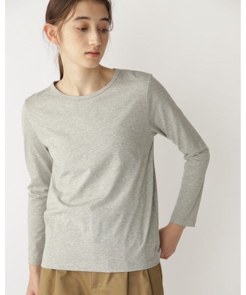 human woman（ヒューマンウーマン）の「オーガニック綿天竺長袖Ｔシャツ（Tシャツ/カットソー・レディース・ホワイト/ネイビー/グレー・MEDIUM/LARGE）」の2枚目の写真