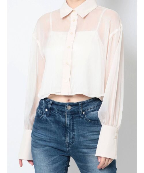 RESEXXY（リゼクシー）の「シースルークロップドシャツ（シャツ/ブラウス・レディース・ブラック/ベージュ/アイボリー・FREE）」の6枚目の写真