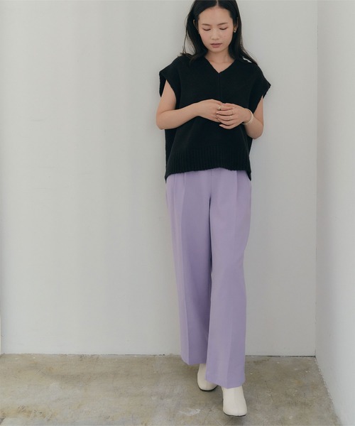 titivate（ティティベイト）の「デザインリブニットベスト（ベスト・レディース・ブラック/ベージュ/グリーン・S/M）」の4枚目の写真