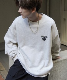 ILL'S | ワンポイント刺繍 / ヴィンテージライクプリント ピグメント加工 ビッグシルエットスウェット【ILL’S】(スウェット)