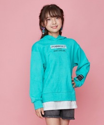 ボアロゴレイヤード風ロング丈パーカー