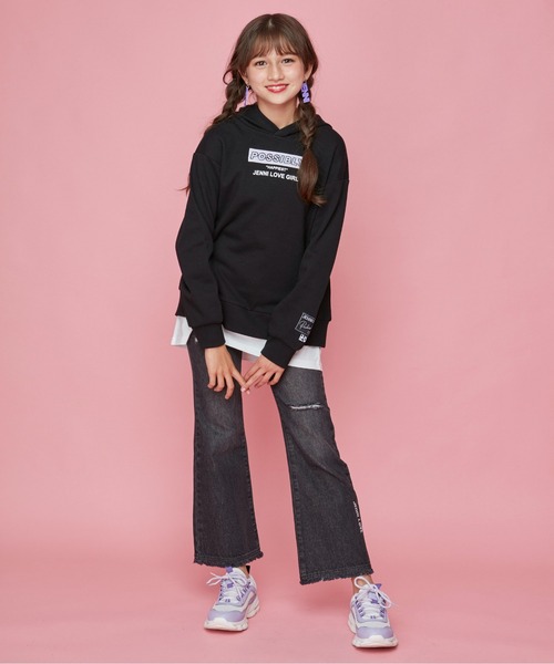 JENNI love（ジェニィラブ）の「ボアロゴレイヤード風ロング丈パーカー（パーカー・キッズ・グリーン/サックスブルー/ブラック・130cm/140cm/150cm/160cm）」の18枚目の写真